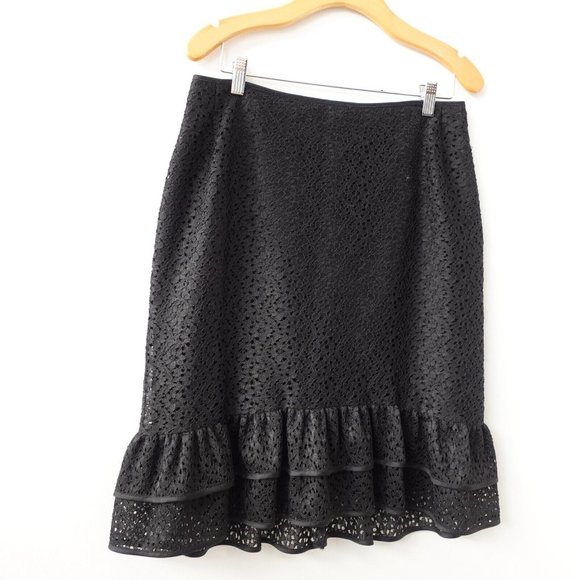 Black Lace Skirt Size Large Mini Trumpet Fitted Layered Overlay‎ Mermaid CANADA - Picture 2 of 11